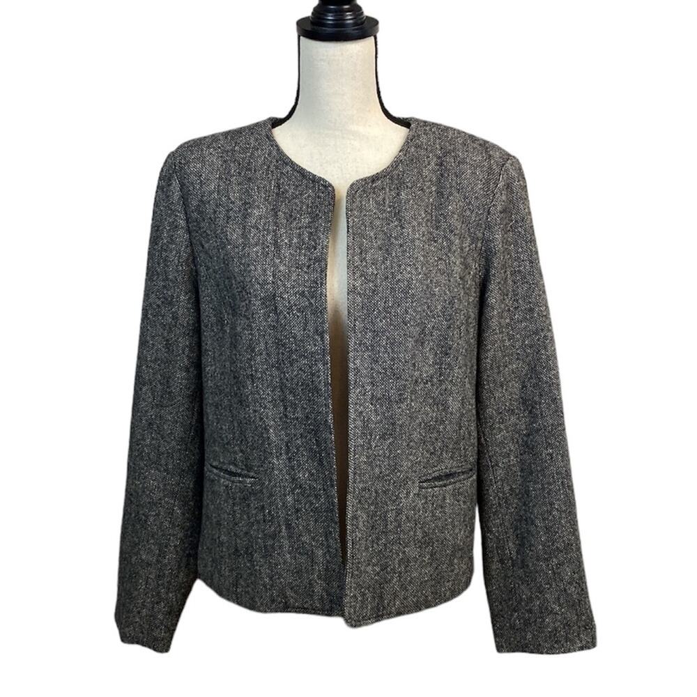 Orvis Charcoal Wool Tweed Open Front Blazer Size 14